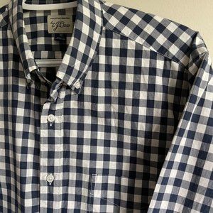J.Crew Men's Slim Button Down Navy and White Gingham Shirt (Size M)